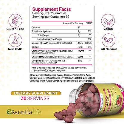 Happy Flow Strawberry-Flavor Chewable PMS Gummies | Hormone Balance Chasteberry EssentialifeBuy Supplements Australia