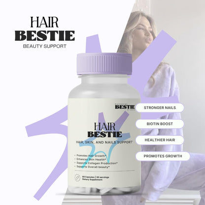 Biohacking Bestie Hair Bestie for Women & Men - Hair Growth Supplement with Biotin, Collagen, Vitamin B5, & Keratin, Support for Skin Health & Nails - 60 Capsules Biohacking BestieBuy Supplements Australia
