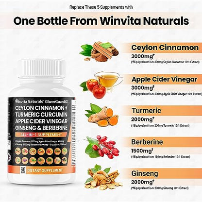 Ceylon Cinnamon 3000mg Apple Cider Vinegar 3000mg Turmeric 2000mg Panax Ginseng Winvita NaturalsBuy Supplements Australia