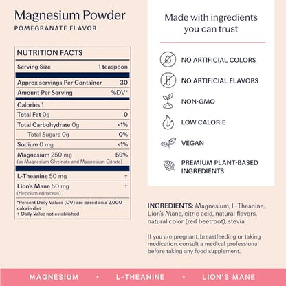 TRIP Magnesium Glycinate Powder with L-Theanine & Lion’s Mane, Sugar Free Magnesium Supplement for Adults, 250mg Magnesium per Drink Mix Serving, Pomegranate Orange Blossom, 1 Bag - 30 Servings TRIPBuy Supplements Australia