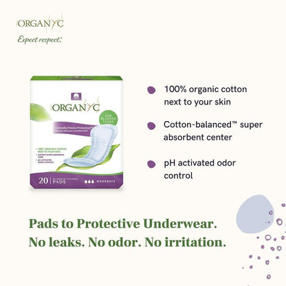 Organyc 100% Organic Cotton Light Incontinence Liners for Bladder Leakage Control OrganycBuy Supplements Australia