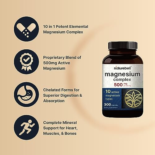 NatureBell Magnesium Complex Supplement 500mg, 300 Capsules | 10 Active Forms NatureBellBuy Supplements Australia