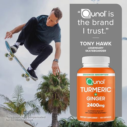 Qunol Turmeric Curcumin with Black Pepper & Ginger, 2400mg Turmeric Extract with 95% Curcuminoids, Extra Strength Supplement