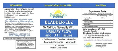 Sunshine Vitamins Bladder-EEZ | All-Natural Bladder Infection UTI Relief Support for Women with D-Mannose | Urinary Tract Infection Health with Immune System Support (1 Bottle of 120 Capsules) Sunshine VitaminsBuy Supplements Australia
