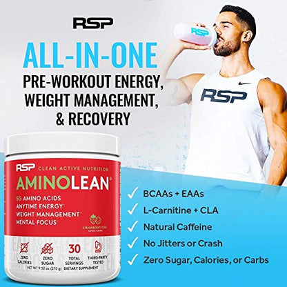 RSP NUTRITION AminoLean Pre Workout Energy (Pink Lemonade 30 Servings) with TrueFit Protein Powder (Chocolate 2 LB)
