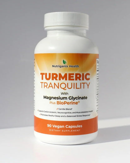 Turmeric Tranquility Turmeric Curcumin & Magnesium Glycinate with BioPerine – Support for Stress Relief, Sleep, Heart Health, Muscles, Metabolism, and Joint Health* - High Absorption - 90 Capsules (1) NutriganixBuy Supplements Australia