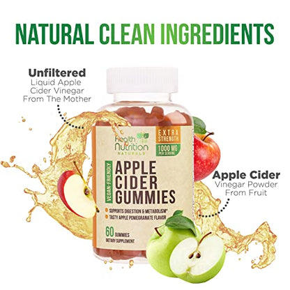 Vegan Apple Cider Vinegar Gummies | Max Strength 1000mg | ACV Supplement Gummy for Adults Health Nutrition NaturalsBuy Supplements Australia