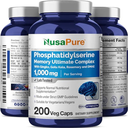 NusaPure Phosphatidylserine Memory Ultimate Complex 1000mg 200 Vegetarian Caps NusaPureBuy Supplements Australia