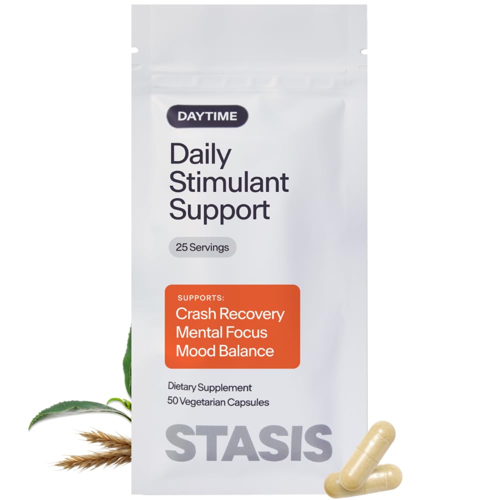 Stasis Daytime Energy & Focus Supplement for Men & Women with Vitamin D3, L Theanine, Ashwagandha & CoQ10, Cognitive Support Capsules for Morning Routines, Vegan,