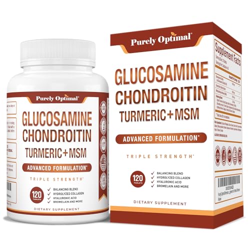 Purely Optimal Premium Glucosamine Chondroitin MSM Supplement Tablets w/Turmeric