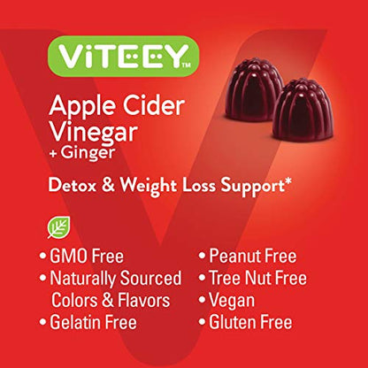 Apple Cider Vinegar Gummies 1,000mg Plus Ginger, ACV with The Mother, Detox Cleanse ViteeyBuy Supplements Australia