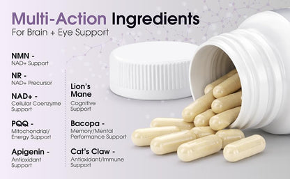 1LifeScience Cognition & Vision Support Supplement – NMN, Lion’s Mane, Cat’s Claw, Apigenin, PQQ & Lutein – NAD+ Support Formula – cGMP Made in USA – 60 Caps 1LifeScienceBuy Supplements Australia
