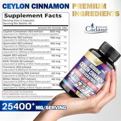 Ceylon Cinnamon 15000mg Berberine 3000mg Quercetin 2000mg Supplement - Support Organic CadaneBuy Supplements Australia