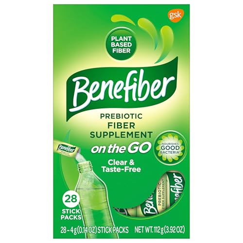 Benefiber On The Go Prebiotic Fiber Supplement Powder for Digestive Health, Daily Fiber, Unflavored - 28 Sticks (3.92 Ounces)