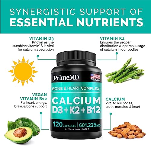 Calcium 600mg, Vitamin D3 K2 B12 Supplement - For Heart, Bone & Immune Support PrimeMDBuy Supplements Australia