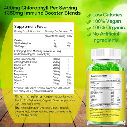 Organic Chlorophyll Gummies with Ashwagandha, Black Seed Oil, Apple Cider Vinegar SijigoodBuy Supplements Australia