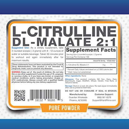 HR Supplements L-Citrulline DL-Malate 2:1 Powder, 1 Kilogram (2.2 Lbs), Unflavored, Lab-Tested, Scoop Included