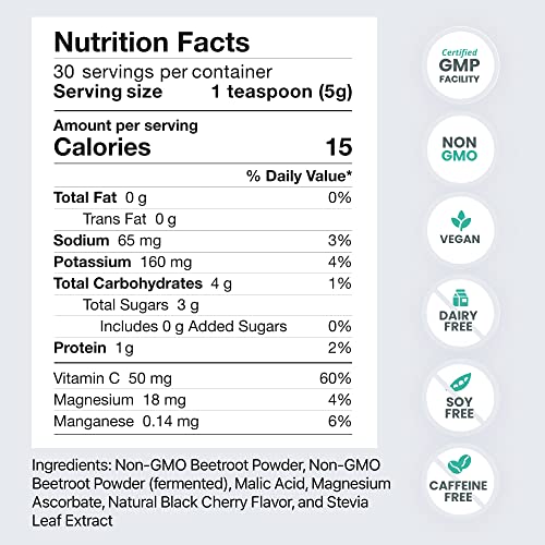 HumanN SuperBeets - Beet Root Powder - Nitric Oxide Boost for Blood Pressure, Circulation & Heart Health Support - Non-GMO Superfood Supplement - Natural Black Cherry Flavor, 30 Servings humanNBuy Supplements Australia