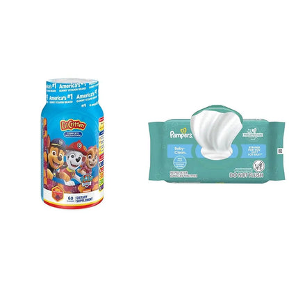 L'il Critters Paw Patrol Gummy Vites Daily Gummy Multivitamin for Kids, 60 Gummies and Pampers Baby Clean Wipes, 1 Flip-Top Pack (72 Wipes) Lil CrittersBuy Supplements Australia
