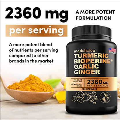 4-in-1 Turmeric and Garlic Supplements with Bioperine 2360 mg (240 ct) Turmeric Ginger MEDCHOICEBuy Supplements Australia