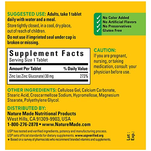 Nature Made Zinc 30 mg, Dietary Supplement for Immune Health and Antioxidant Support Nature MadeBuy Supplements Australia