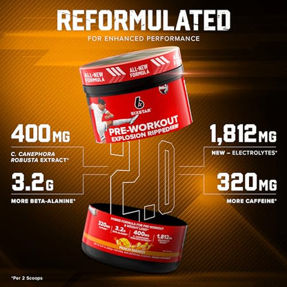 Six Star Pre-Workout Explosion Ripped 2.0 Peach Mango - Endurance Powder with Caffeine Six StarBuy Supplements Australia