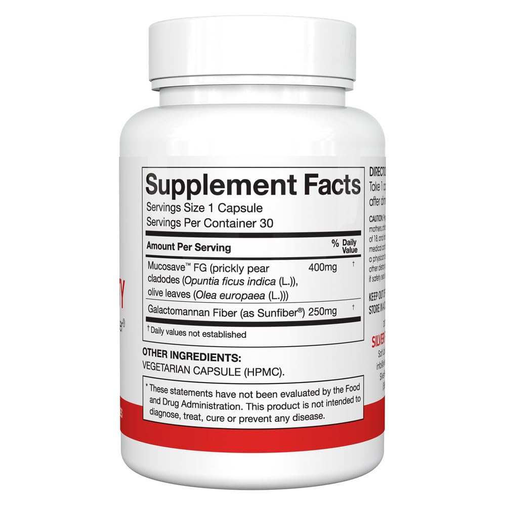 Silver Fern Regularity Digestive Supplement Capsules Brand - 1 Bottle = 30 Capsules = 30 Day Supply - Mucosave FG (Prickly Pear Polysaccharides & Olive Leaf Polyphenols) & SunFiber Silver FernBuy Supplements Australia