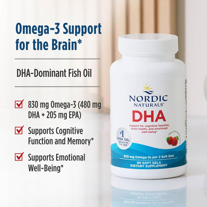 Nordic Naturals DHA, Strawberry - 90 Soft Gels - 830 mg Omega-3 - High-Intensity DHA Formula for Brain & Nervous System Support - Non-GMO - 45 Servings Nordic NaturalsBuy Supplements Australia