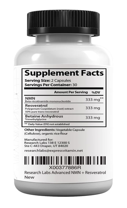 Research Labs Advanced NMN Resveratrol & Betaine (TMG) Longevity Formula – NAD Cellular Energy, Healthy Aging, Metabolic Support – Advanced Science Supplement – Made in USA NAD Supplement Booster Research LabsBuy Supplements Australia