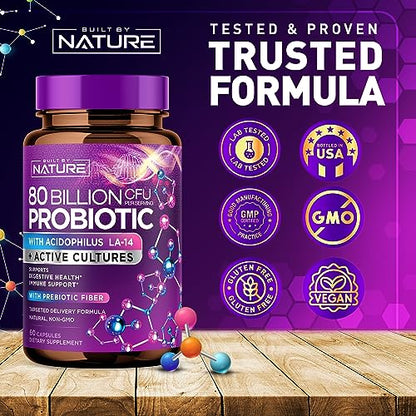80 Billion CFU Probiotic - Daily Digestive Gut Health Supplement for Men & Women Built by NatureBuy Supplements Australia
