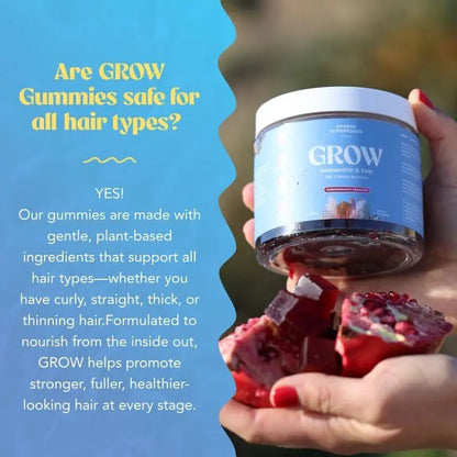 Akasha Superfoods Grow Hair & Beauty Gummies, Supplement with Zinc, Vitamin E, Astaxanthin, Kelp, & Pumpkin Seed, Plant Based Gummies for Women & Men Akasha Superfoods