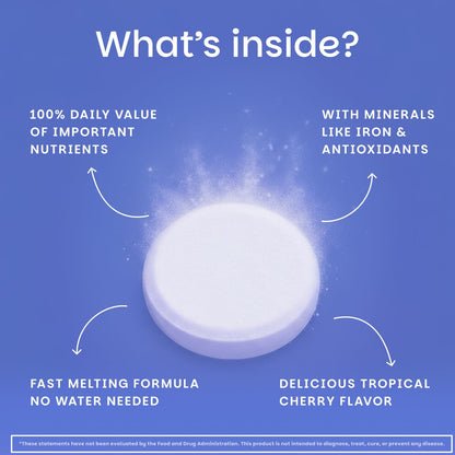 EZ Melts Multivitamin + Iron - Daily Multivitamin for Women & Men - Supports Healthy Energy Levels & Antioxidant Protection - Non-GMO & Vegan - Tropical Cherry