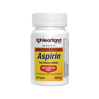 Heartland Pharma Aspirin 325mg Enteric Coated Tablets | Original Strength NSAID Pain Reliever & Fever Reducer | Joint Pain Relief for Arthritis | Child-Resistant Safety Cap | Made in USA | 100 Count Heartland PharmaBuy Supplements Australia