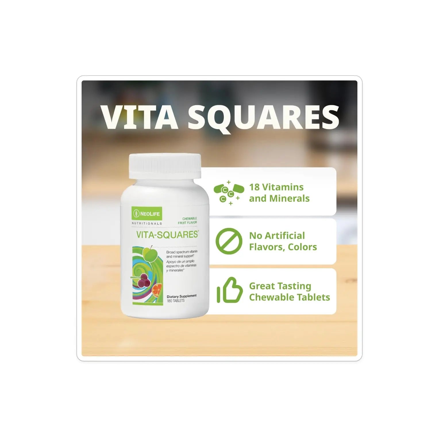 NeoLife Vita-Squares - Chewable Multivitamin for Kids, 18 Essential Vitamins & Minerals, Iron, Zinc, Vitamin D3, B-Complex NeoLifeBuy Supplements Australia