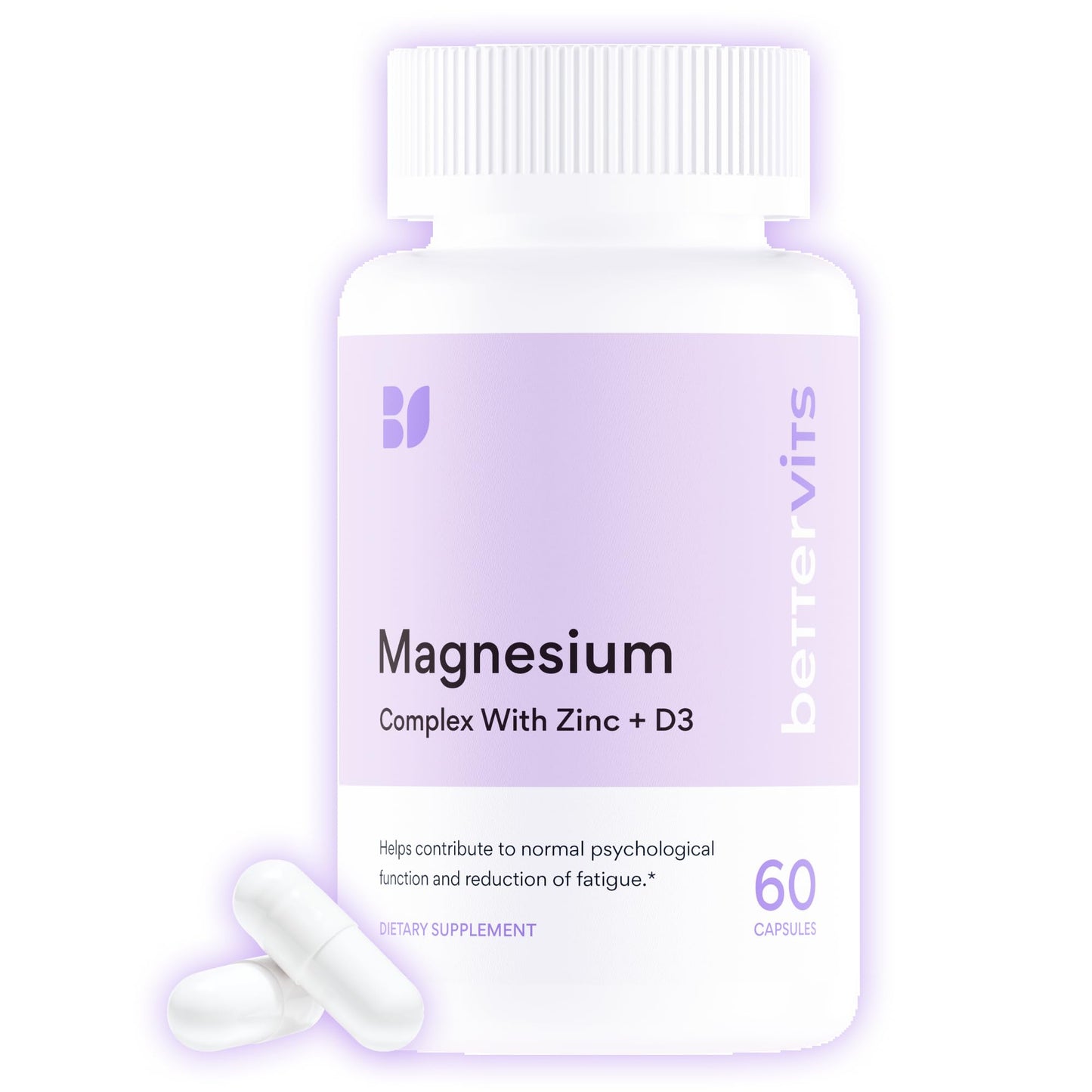 Bettervits Magnesium Glycinate Complex with Citrate Malate Zinc & Vitamin D3 | High Absorption Pure Magnesium 225mg Supplement Chelated Formula for Muscle Relaxation, Sleep Support – 60 Capsules BettervitsBuy Supplements Australia
