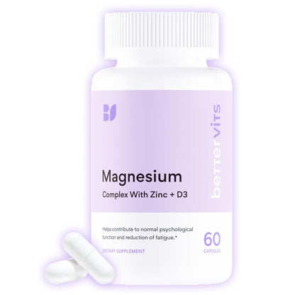 Bettervits Magnesium Glycinate Complex with Citrate Malate Zinc & Vitamin D3 | High Absorption Pure Magnesium 225mg Supplement Chelated Formula for Muscle Relaxation, Sleep Support – 60 Capsules BettervitsBuy Supplements Australia