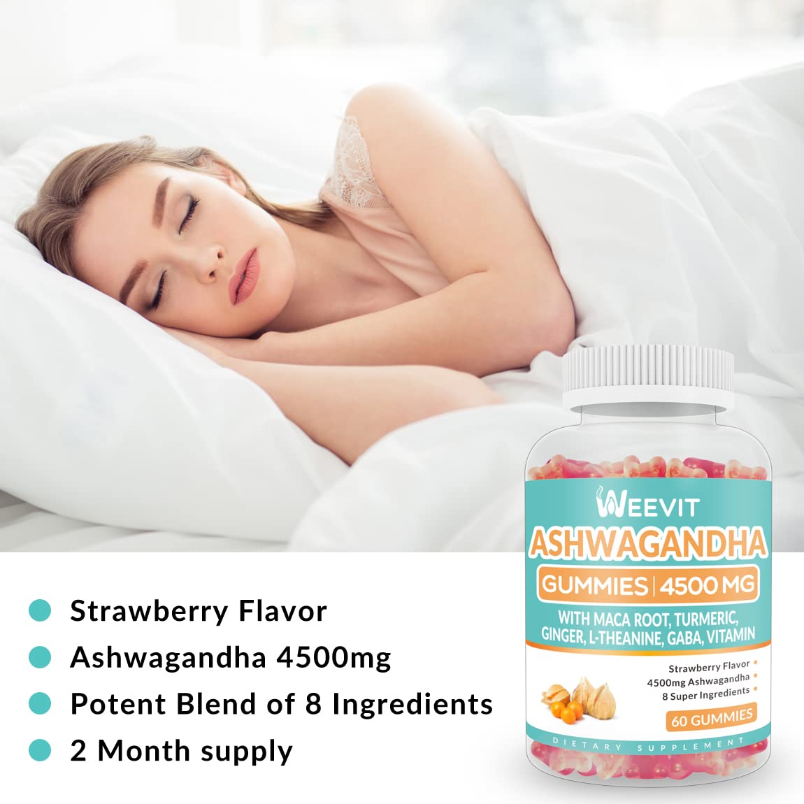 Ashwagandha Gummies 4500mg for Women & Men, Ashwagandha Gummy with Maca Root WEEVITBuy Supplements Australia