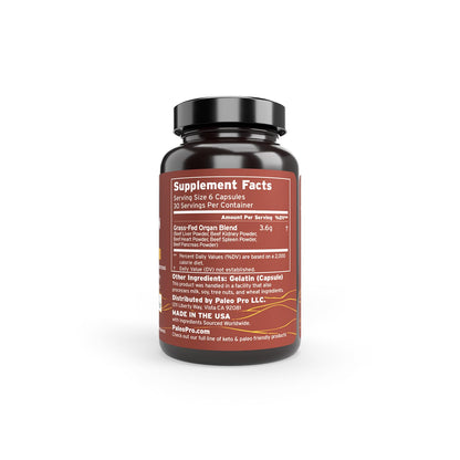 Paleo Pro O.G. Blend Premium Beef Organs Capsules, Kidney, Heart, Liver, Spleen and Pancreas from Grass Fed & Pastured Cows, Dietary Supplement, No GMO, 180 Capsules (Beef Organ Complex) Paleo ProBuy Supplements Australia