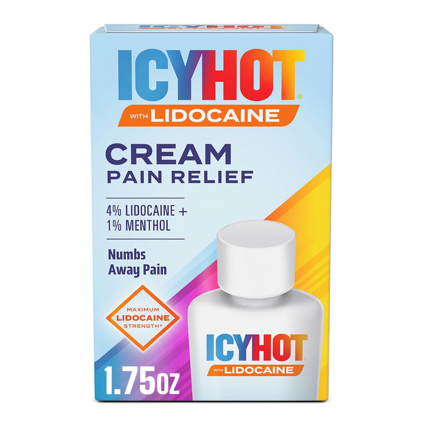 Icy Hot Lidocaine Pain Relief Cream, Numb Aggravated Nerves with Max Strength Lidocaine 4% and Menthol 1%, Fast-Acting Pain Relief for Minor Pain, Backaches, Sprains and Strains, 1.75 oz Icy HotBuy Supplements Australia