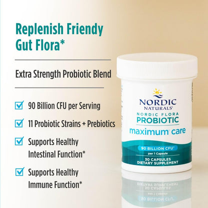 Nordic Naturals Nordic Flora Probiotic Maximum Care, 30 Capsules, 11 Probiotic Strains for Daily Immune and Digestive Health Support, Vegan, 30 Servings Nordic NaturalsBuy Supplements Australia