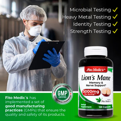 Lab | Lions Mane | 5000 mg per Serving | 120 Capsules | lions mane supplement | lions mane FITO MEDIC'SBuy Supplements Australia