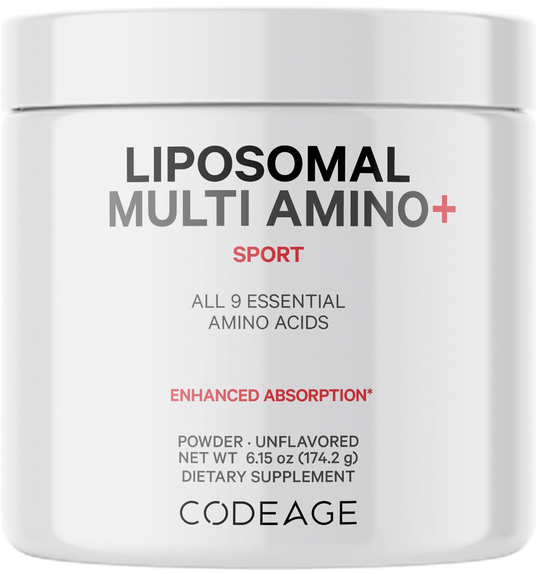 Codeage Liposomal Multi Amino Powder Supplement - BCAA & EAA Supplement All 9 Essential Amino Acids, Branched-Chain Amino Acid, Pre & Post Workout, Unflavored, Liposomal Delivery, Non-GMO, 6.15 oz CodeageBuy Supplements Australia