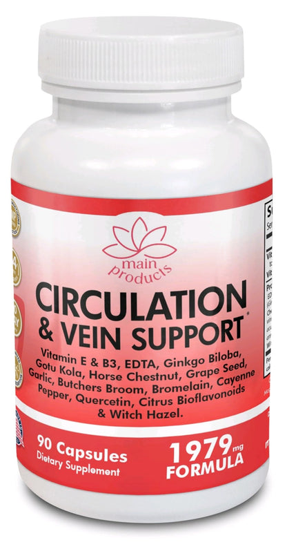 Circulation & Vein Support Supplement - Vitamins E & B3, Ginkgo Biloba, Horse Chestnut, Gotu Kola, Grape Seed, Butcher's Broom & Citrus Bioflavonoids - 1979 mg Formula - 90 Capsules - 30 Days Supply. Main ProductsBuy Supplements Australia