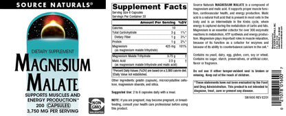 Source Naturals Magnesium Malate, Magnesium Malic Acid Supplement, Non GMO, 3750 MG Source NaturalsBuy Supplements Australia