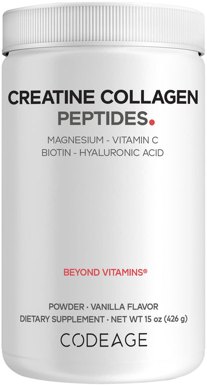 Codeage Creatine Collagen Peptides - Creatine Monohydrate Powder Supplement, Wild-Caught Marine Collagen, Biotin, Magnesium, Vitamin C, Hyaluronic Acid - Vanilla Flavored - Non-GMO - 15 Oz CodeageBuy Supplements Australia