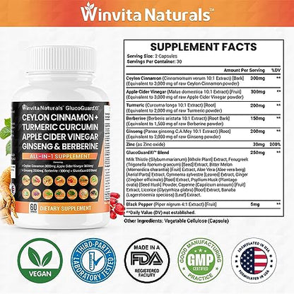 Ceylon Cinnamon 3000mg Apple Cider Vinegar 3000mg Turmeric 2000mg Panax Ginseng Winvita NaturalsBuy Supplements Australia
