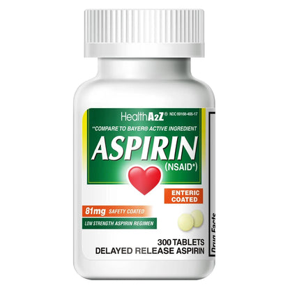 HealthA2Z® Aspirin 81 mg | Low Strength | Enteric Coated | Pain Relief | Reduces Minor Aches Muscle Pain & Cramps | Fever Reducer | Reduces Headache (300 Counts) HealthA2ZBuy Supplements Australia