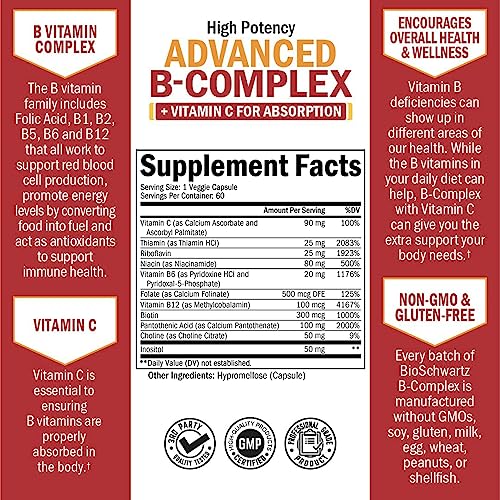 Vitamin B Complex with Vitamin C for Maximum Absorption - Methylcobalamin b12 BioSchwartzBuy Supplements Australia