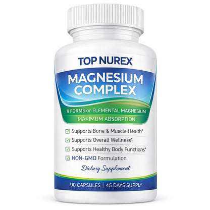 Top Nurex Magnesium Complex 1000 mg, 8-Source Magnesium Blend with Glycinate, Citrate, Malate & Taurate, Vegan Formula, Non-GMO, 90 Capsules Top NurexBuy Supplements Australia