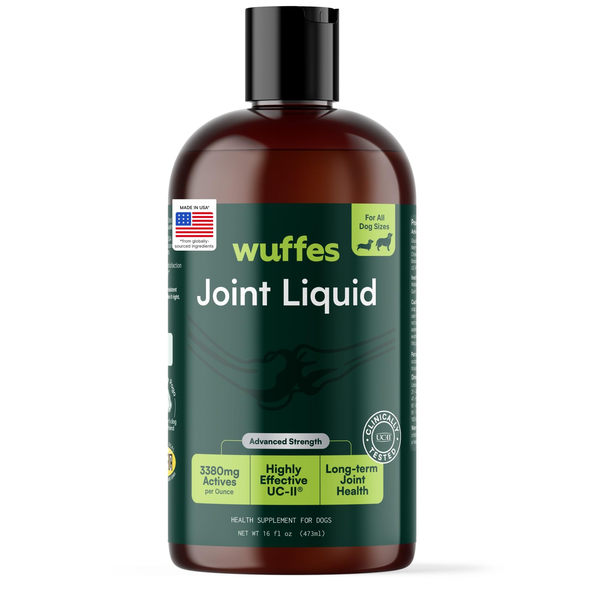 Wuffes Advanced Joint Liquid for Dogs, Hip & Joint Support Supplement with Glucosamine, Chondroitin, UC-II® Collagen, and MSM, for Small & Large Breeds, 16 Oz WuffesBuy Supplements Australia